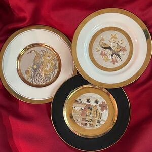 Elegant Gold and Black Chokin Decorative Plates